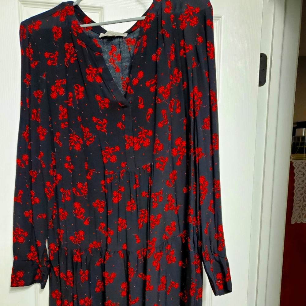 Loft, Black/Red Floral Dress, Size XL